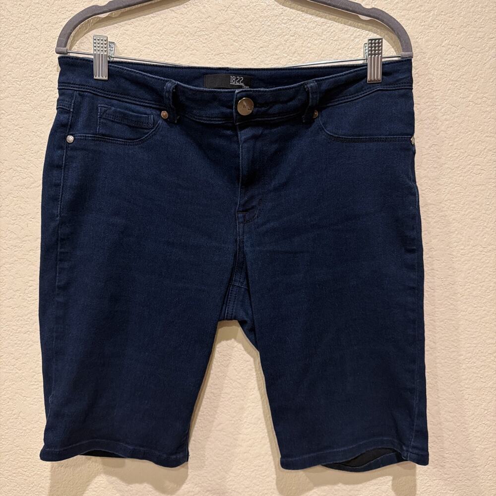1822 denim dark wash bermuda Blue Jean shorts Stretch Mid-Rise Size 12 5 Pocket